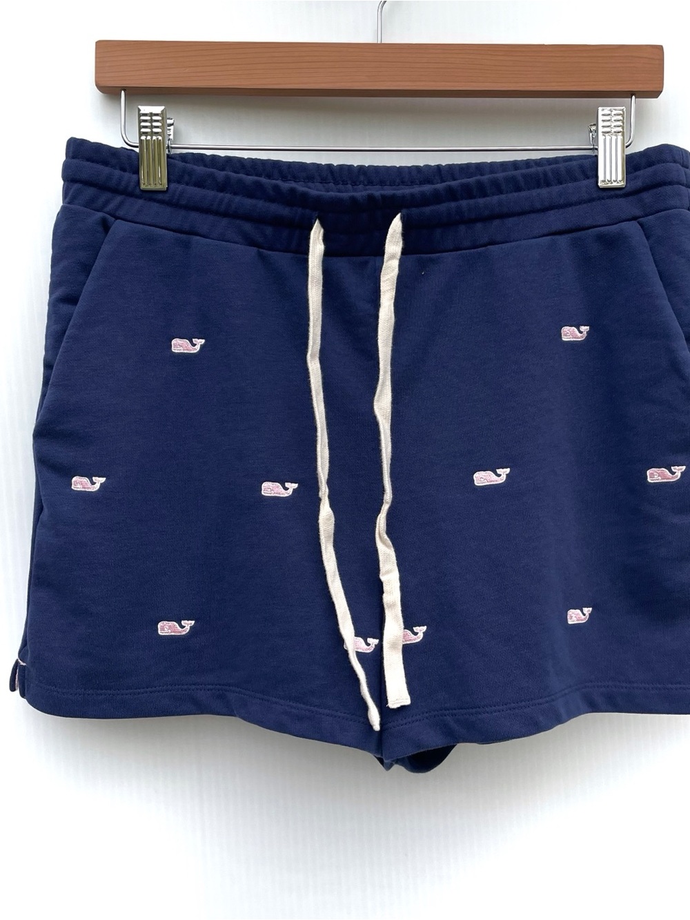 Vineyard Vines Navy Shorts with Pink Whale Embroidery